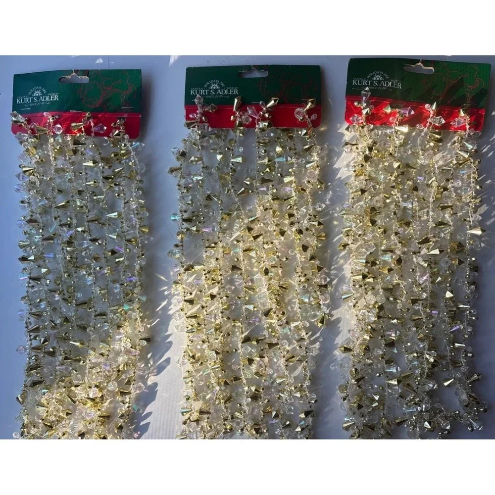 3 Kurt Adler Bead Christmas Tree Garland 9 Feet  Each Gold Iridescent 27' Total